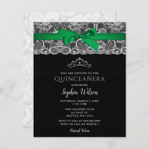 Budget Green Ribbon Lace Quinceañera Einladung