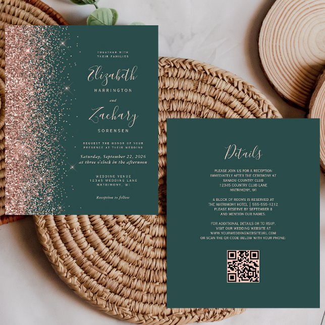 Budget Green Rose Gold Glitzer QR Code Hochzeit (Von Creator hochgeladen)