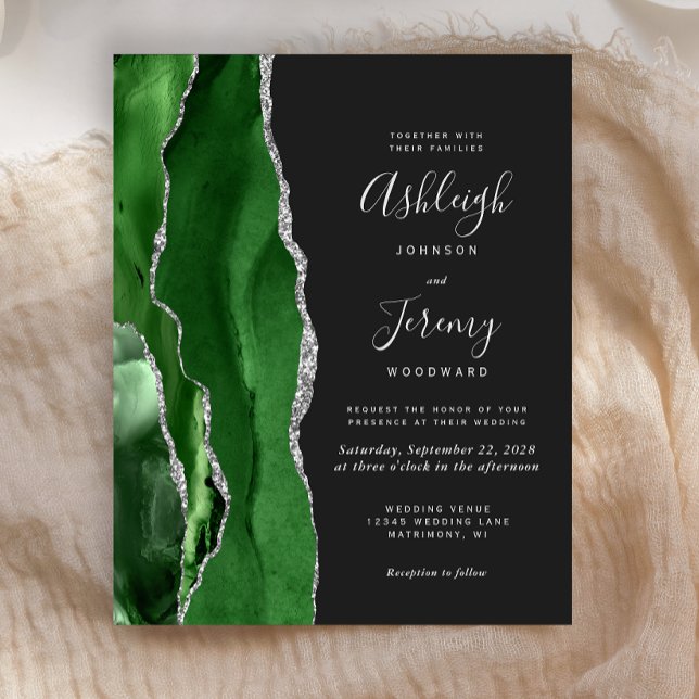 Budget Green Silver Agate Dark Wedding Einladung (Von Creator hochgeladen)