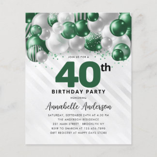 Budget Green Silver Ballon Glitzer 40. Geburtstag