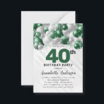Budget Green Silver Ballon Glitzer 40. Geburtstag Mitteilungskarte<br><div class="desc">Moderner Glam Emerald Green Silver Ballon Glitzer Sparkle jedes Alter Geburtstag Einladung</div>