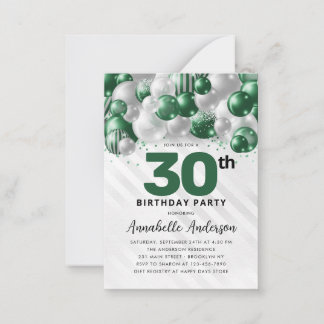 Budget Green Silver Balloon Glam Glitzer Geburtsta Mitteilungskarte