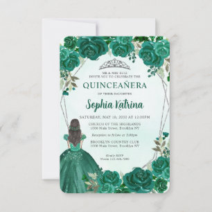 Budget Green Silver Blumenprinzessin Quinceañera Mitteilungskarte
