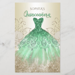 Budget Green Sparkle Dress Quinceañera Einladung