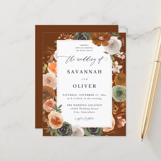 Budget Green & Terra Cotta Floral Wedding S2 -Tan (Vorderseite/Rückseite Beispiel)