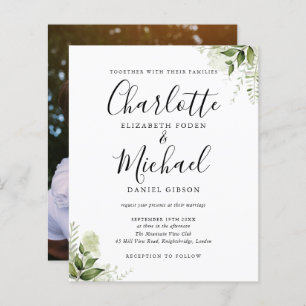 Budget Greenery Blätter Script Foto Wedding Einlad