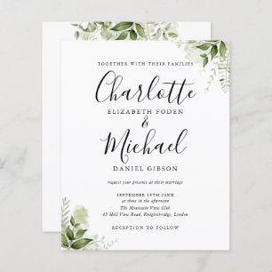 Budget Greenery Blätter Skripteinladung Hochzeit