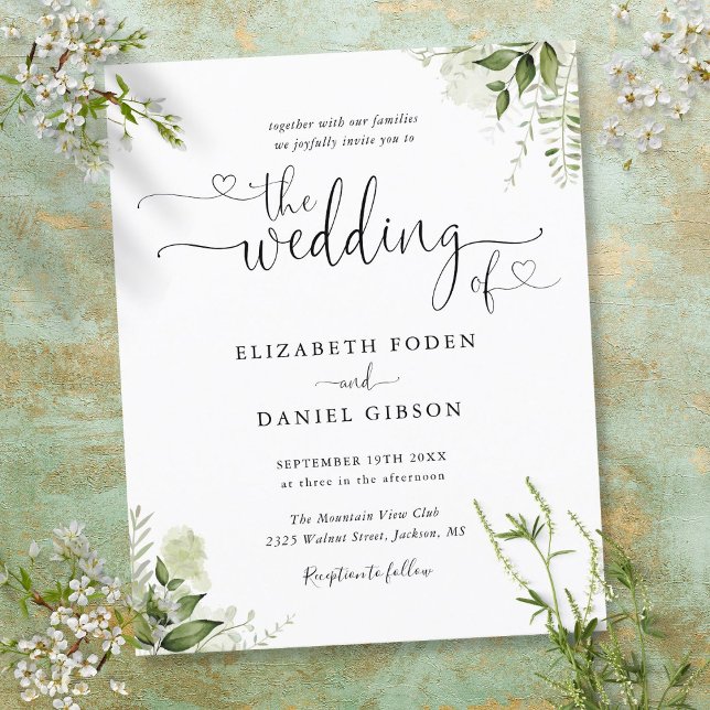 Budget Greenery Blätter Skripteinladung Hochzeit (Budget Greenery Leaves Script Wedding Invitation)
