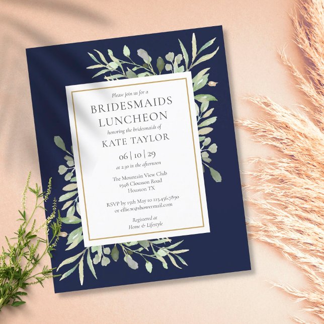 Budget Greenery Blue Bridesmaids Luncheon Einladun (Von Creator hochgeladen)