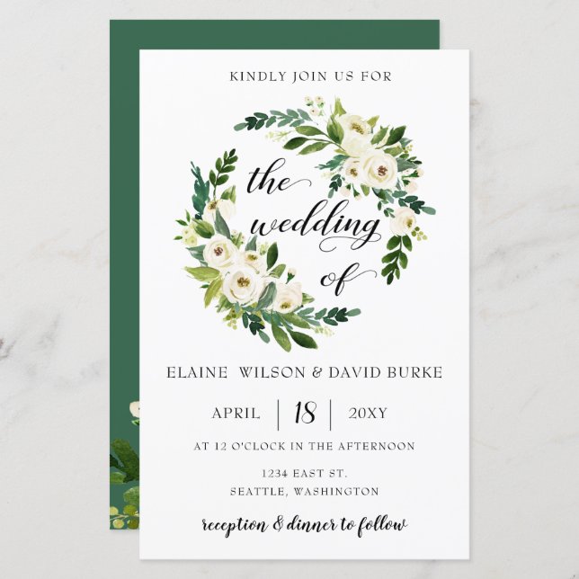 Budget Greenery Botanische Hochzeitseinladung (Vorne/Hinten)