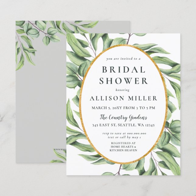 Budget Greenery Bridal Dusche Einladung (Vorne/Hinten)