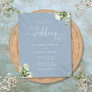 Budget Greenery Dusty Blue Wedding Einladung