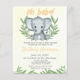 Budget Greenery Elephant Neutral Baby Dusche Flyer