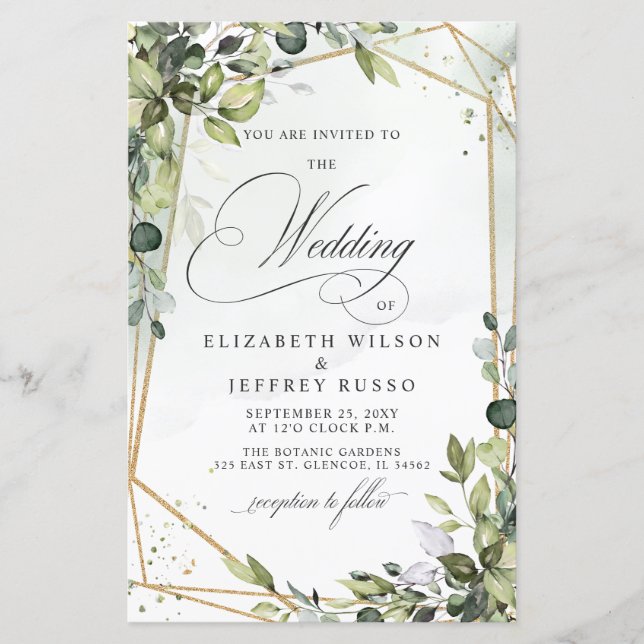 Budget Greenery Eucalyptus Wedding Einladung (Vorderseite)