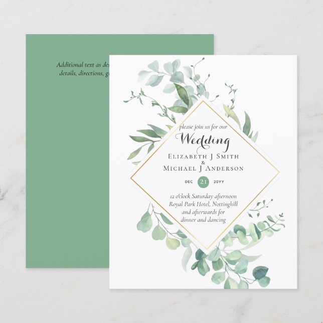 Budget Greenery Eucalyptus Wedding Einladungen (Vorne/Hinten)