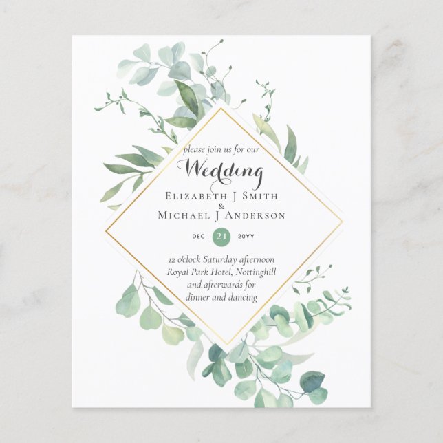Budget Greenery Eucalyptus Wedding Einladungen Flyer (Vorne)