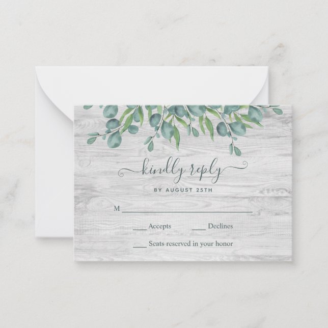 Budget Greenery Eucalyptus Wedding RSVP Mitteilungskarte (Vorderseite)