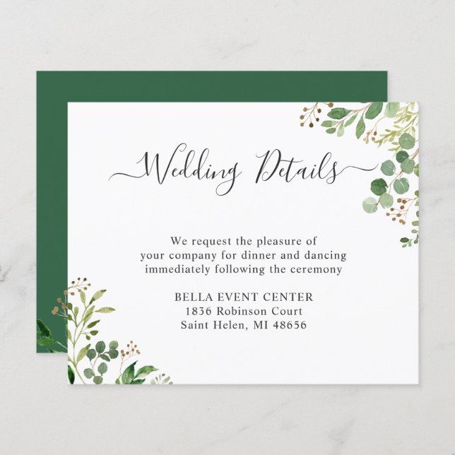 Budget Greenery Eukalyptus Wedding Details Card (Vorne/Hinten)