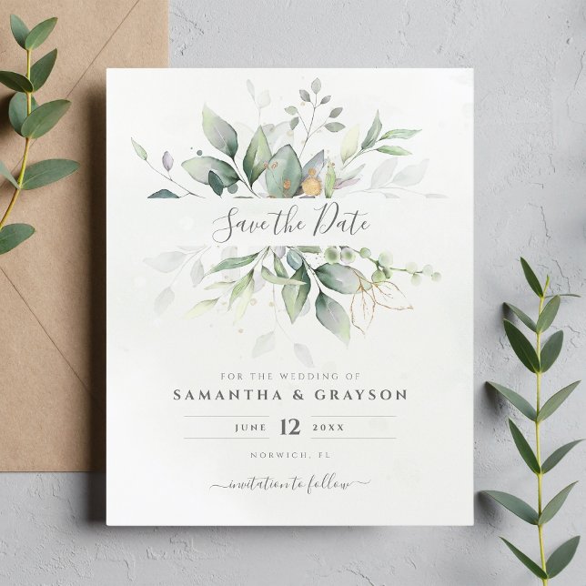 Budget Greenery Eukalyptus Wedding Save the Date (Von Creator hochgeladen)