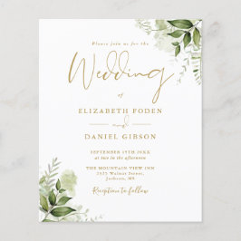 Budget Greenery Floral Gold Hochzeit Einladung
