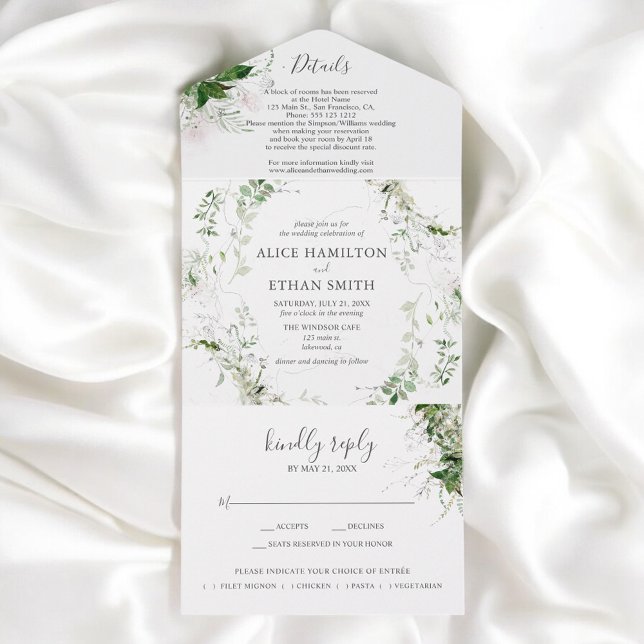 Budget Greenery Foliage Elegant Wedding All In One Einladung (Von Creator hochgeladen)
