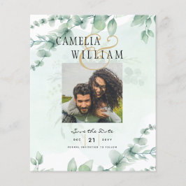 BUDGET Greenery FOTO Wedding Save the Date QRcode Flyer