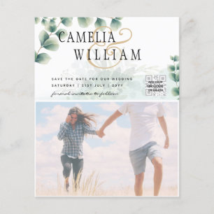 BUDGET Greenery FOTO Wedding Save the Date QRcode Flyer