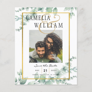BUDGET Greenery FOTO Wedding Save the Date QRcode Flyer