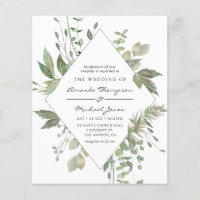 Budget Greenery Geometric Wedding Einladung