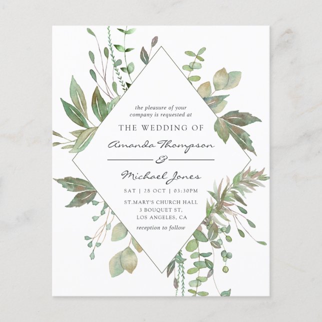 Budget Greenery Geometric Wedding Einladung Flyer (Vorne)
