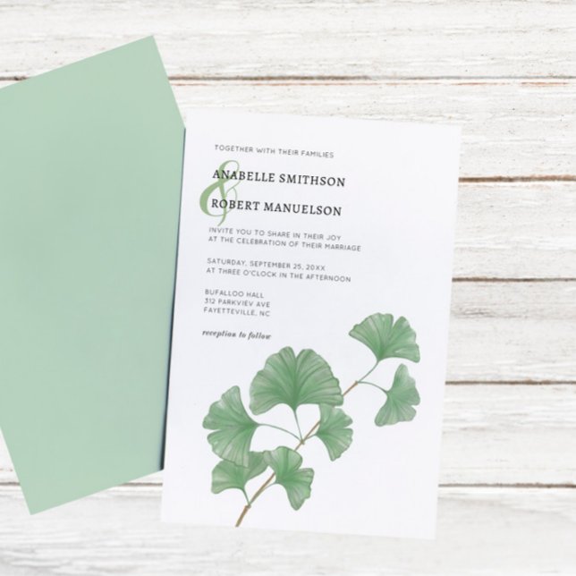 Budget Greenery Ginkgo Tree Watercolor Wedding Einladung (Von Creator hochgeladen)
