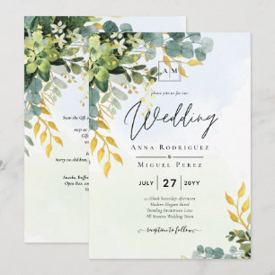 BUDGET Greenery Gold Eukalyptus Blätter Hochzeit Einladung