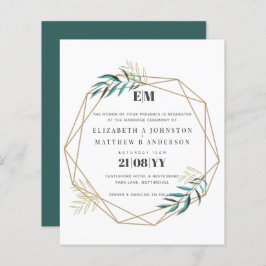 Budget Greenery Gold Geometric Wedding Einladungen