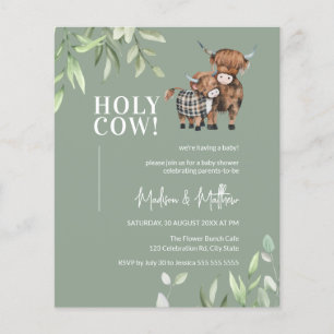 Budget Greenery Highland Cow Baby Dusche einladen