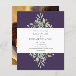 Budget Greenery Lila Wedding Foto Einladung