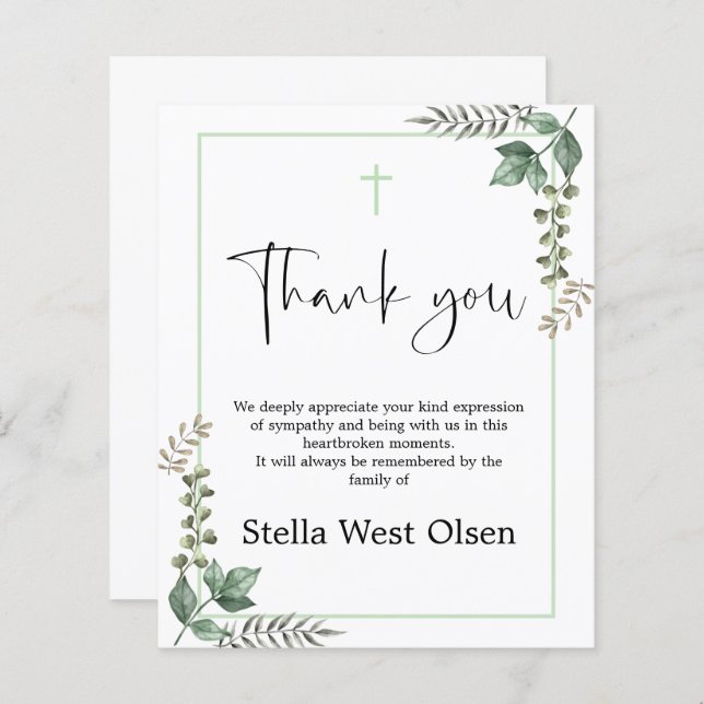 Budget Greenery Memorial Danke Karte (Vorne/Hinten)