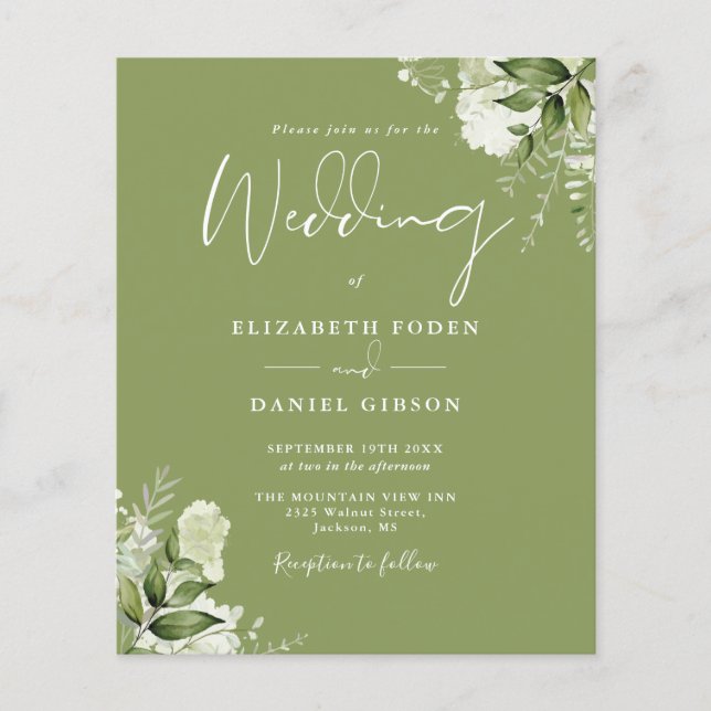 Budget Greenery Moss Green Wedding Einladung (Vorderseite)