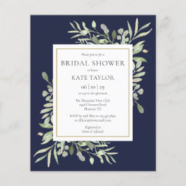 Budget Greenery Navy Blue Bridal Dusche Einladung