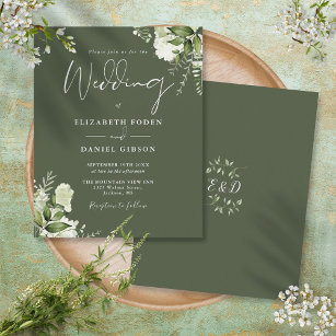 Budget Greenery Olive Green Wedding Einladung