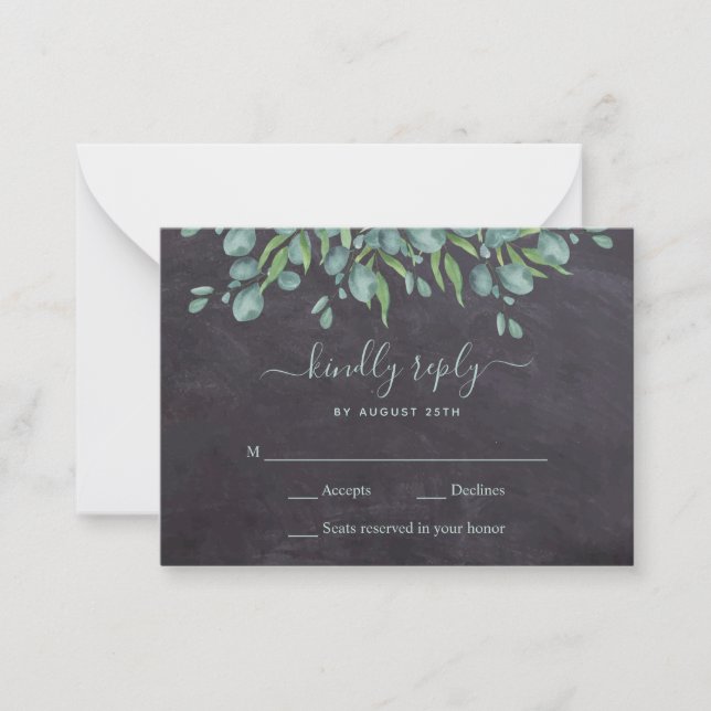 Budget Greenery Rustic Blätter Wedding RSVP Card Mitteilungskarte (Vorderseite)
