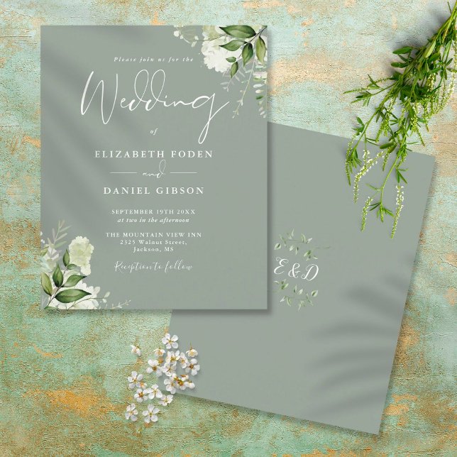 Budget Greenery Sage Green Wedding Einladung (Von Creator hochgeladen)