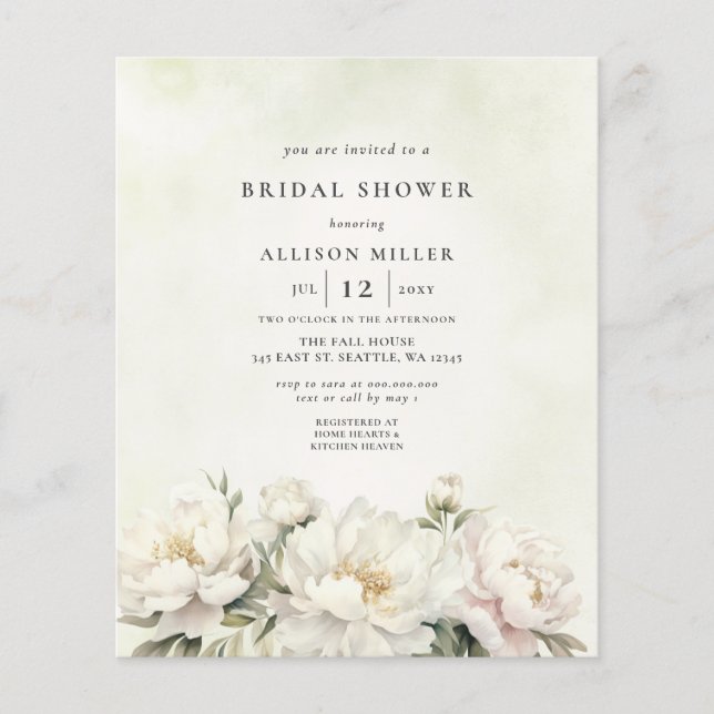 Budget Greenery White Floral Brautparty (Vorderseite)