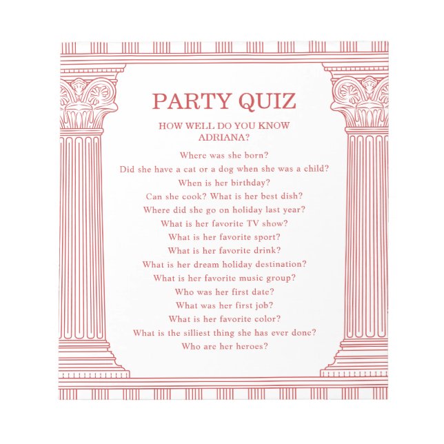 Budget Griechischer Party-Quiz Notizblock (Vorderseite)