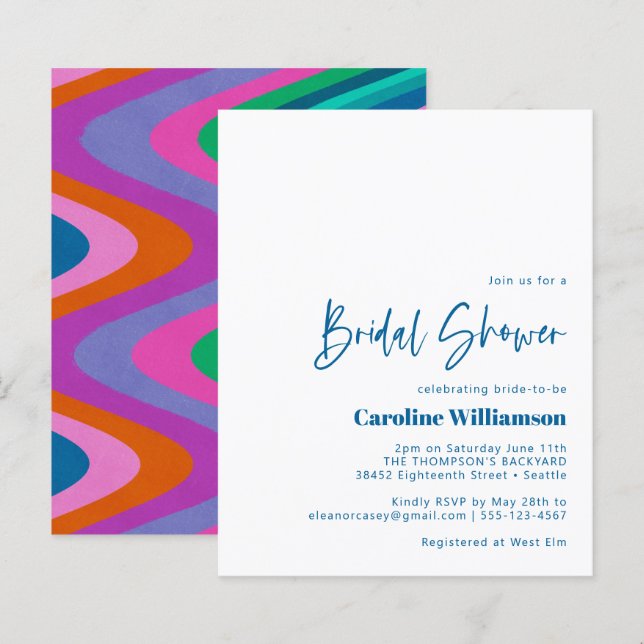 Budget Groovy Colorful Einzigartiges Retro-Brautpa (Vorne/Hinten)