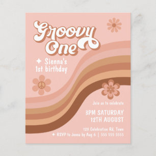 Budget Groovy One Retro Daisy Pink 1. Geburtstag