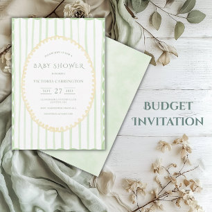 Budget Grün gestreifte Vintage-Baby-Party Einladung