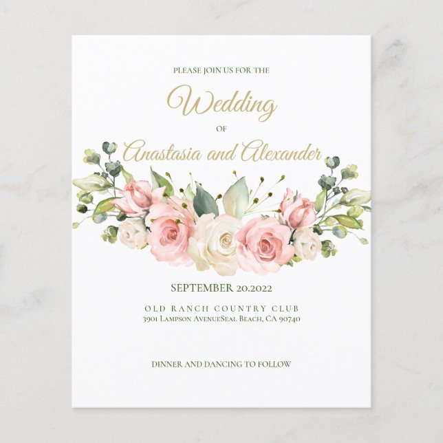 Budget/Grün/Rose- Einladung Hochzeit. Flyer (Vorne)
