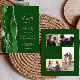 Budget Grün Silber 4-Foto-Hochzeitseinladung