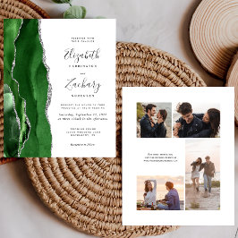 Budget Grün Silber 4-Foto-Hochzeitseinladung
