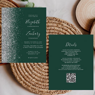 Budget Grün Silber Glitter QR Code Hochzeits-Einla